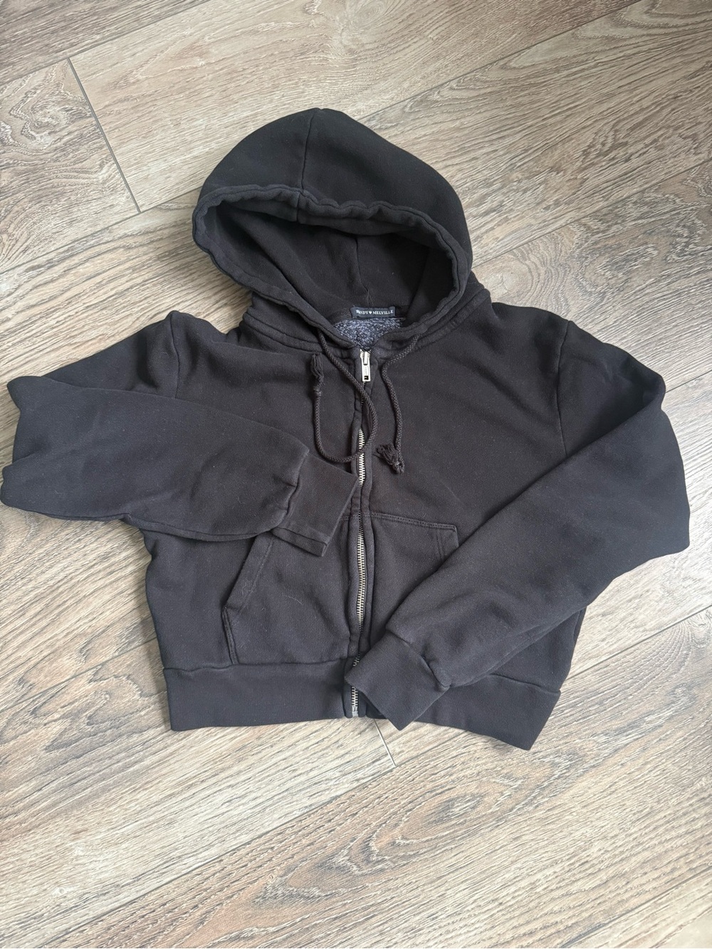 85.  Brandy Melville Black Cropped Zip-Up Hoodie One Size XS